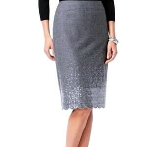 Talbots Wool Blend Sequin Pencil Skirt sz 16P Gray Scalloped Hem